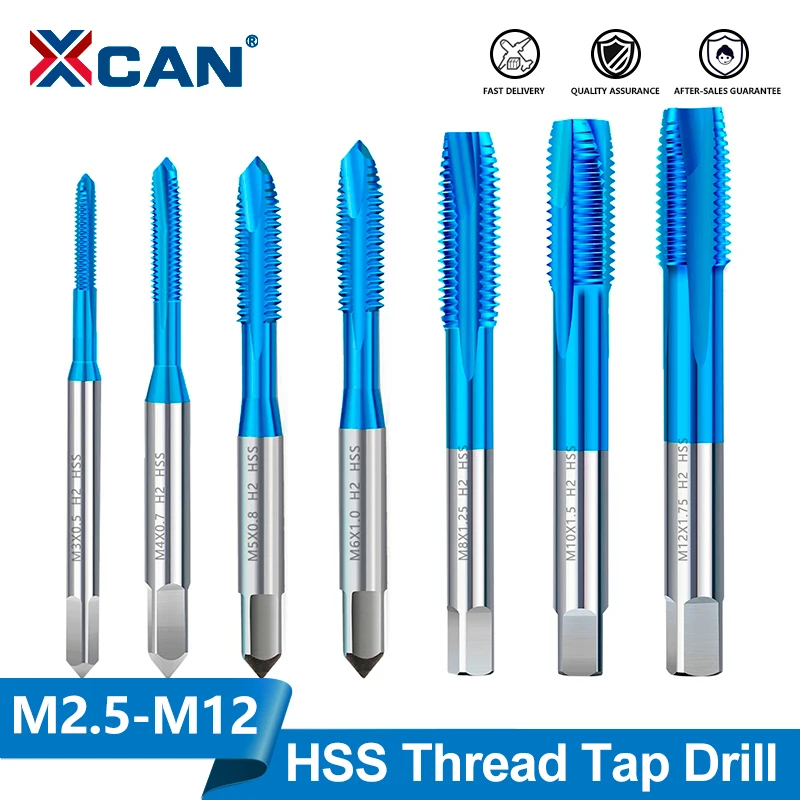 XCAN 1 Stück HSS 6542 Gewindebohrer M2-M12 Nano-Blau Beschichtetes Metrisches Spiral-Gewindebohrer-Werkzeug