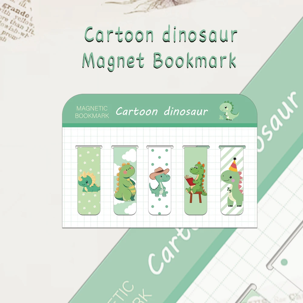 

5PCS Creative Cartoon Dinosaur Magnetic Bookmarks Student Supplies Books Interpage Personalized Decorative Bookmarks