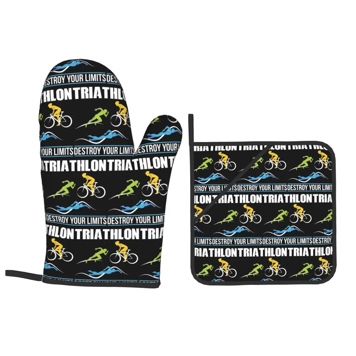 Triathlon Swimming Cycling Running Oven Mitts and Pot Holder Sets of 4 for Baking Cooking Grilling Resistant Non-Slip Gloves