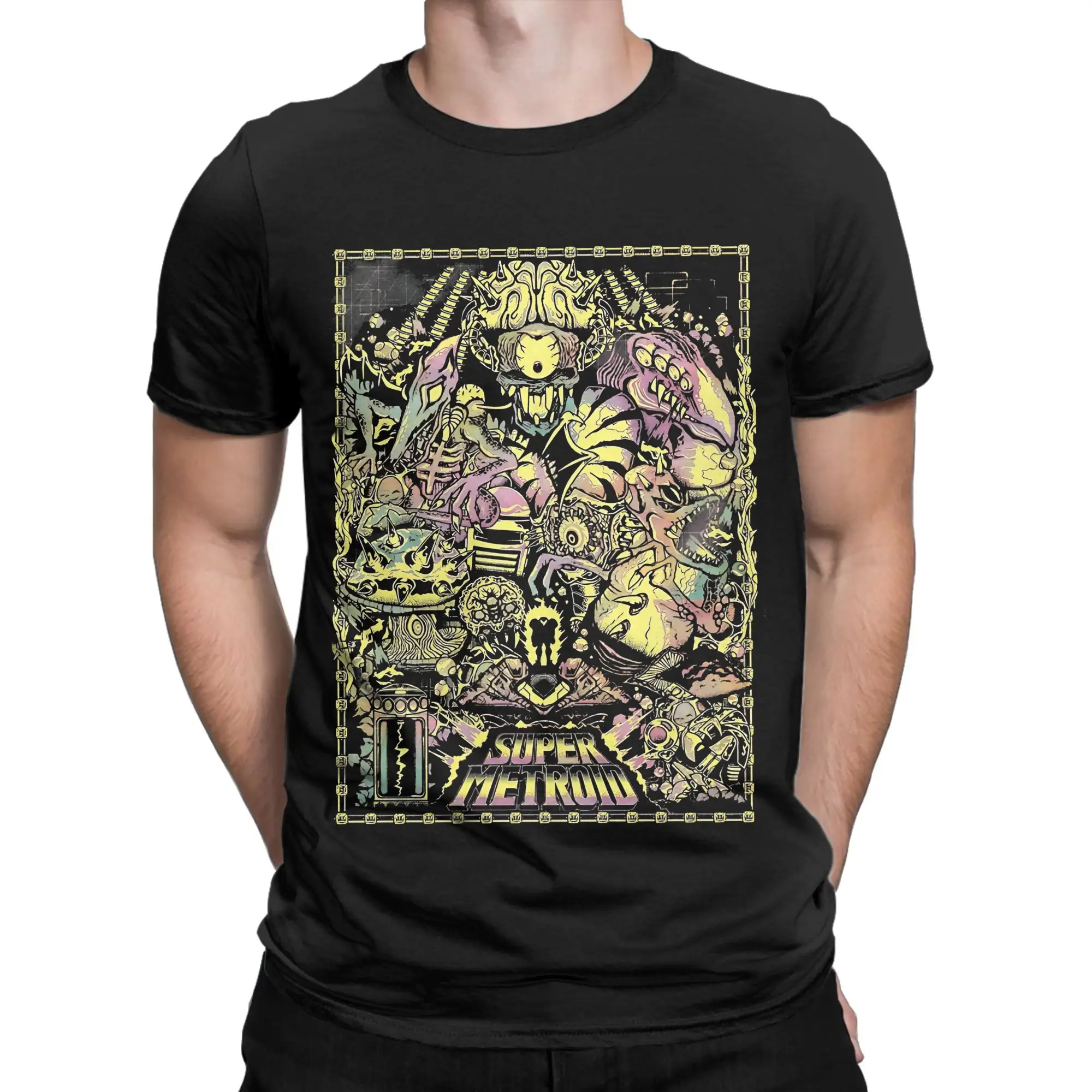 Vintage Sci Fi Classic Metroid Novelty 100% Cotton T-Shirt Tees Tops For Men