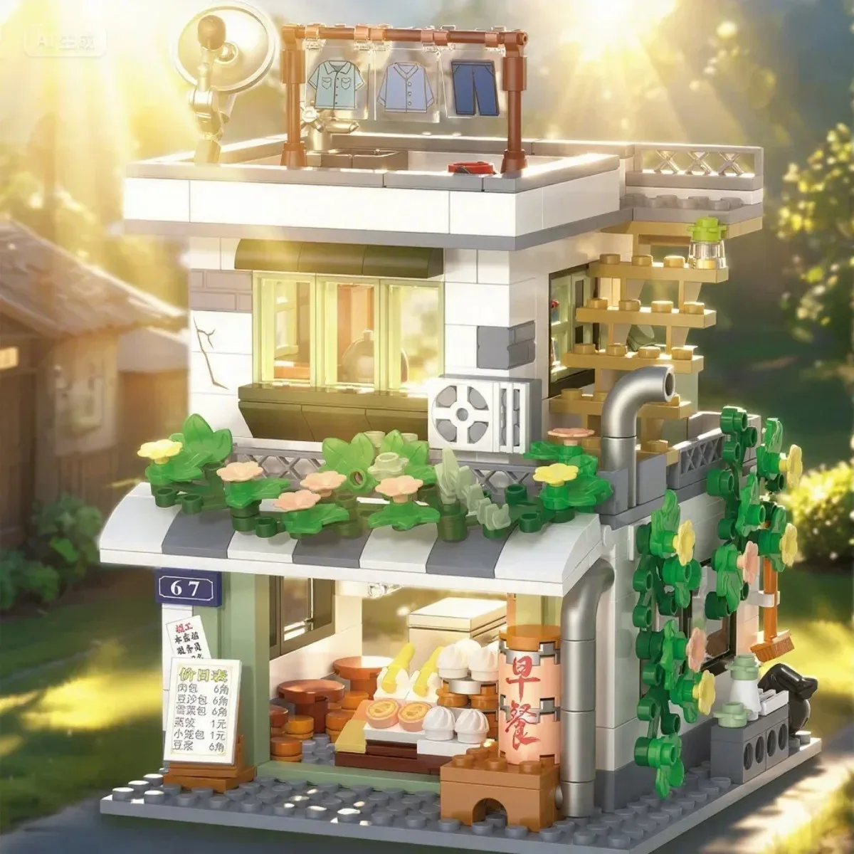 Vintage Japanese Shop Building Kit, LED Illuminated Canteen House, City Street View Architecture Model Gift for Adults Kids