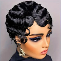 Short Finger Wave Wig Human Hair Wig For Women Brown Short Ocean Wave Wig Pixie Cut Wigs for Woman Natural Color