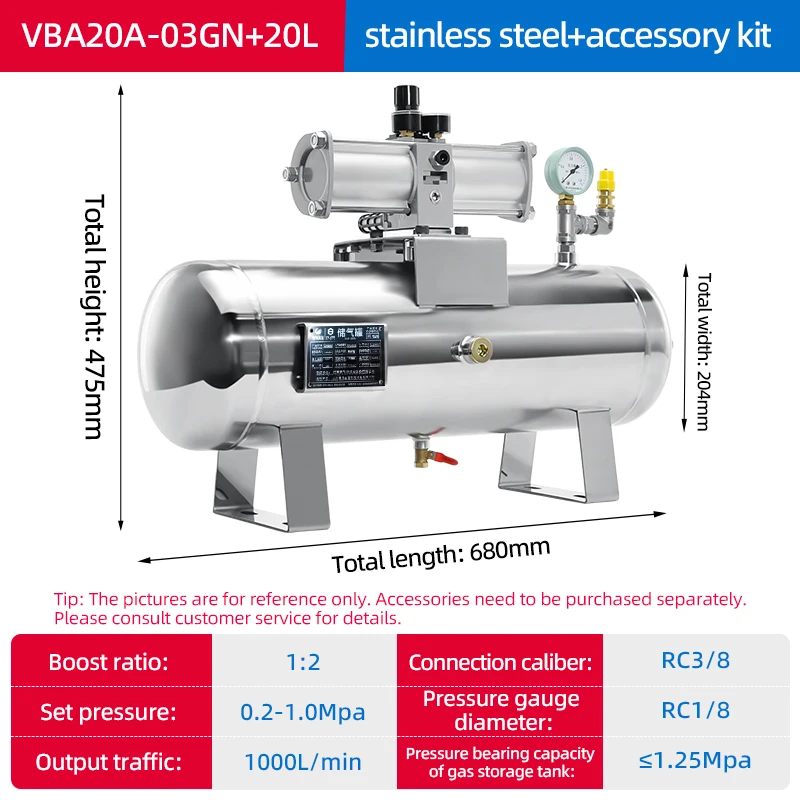 SMC Type Pneumatic Booster Valve Gas Booster Pump VBA20A-03GN air Pressure Storage tank VBAT10A1 Double boost Direct Inflation