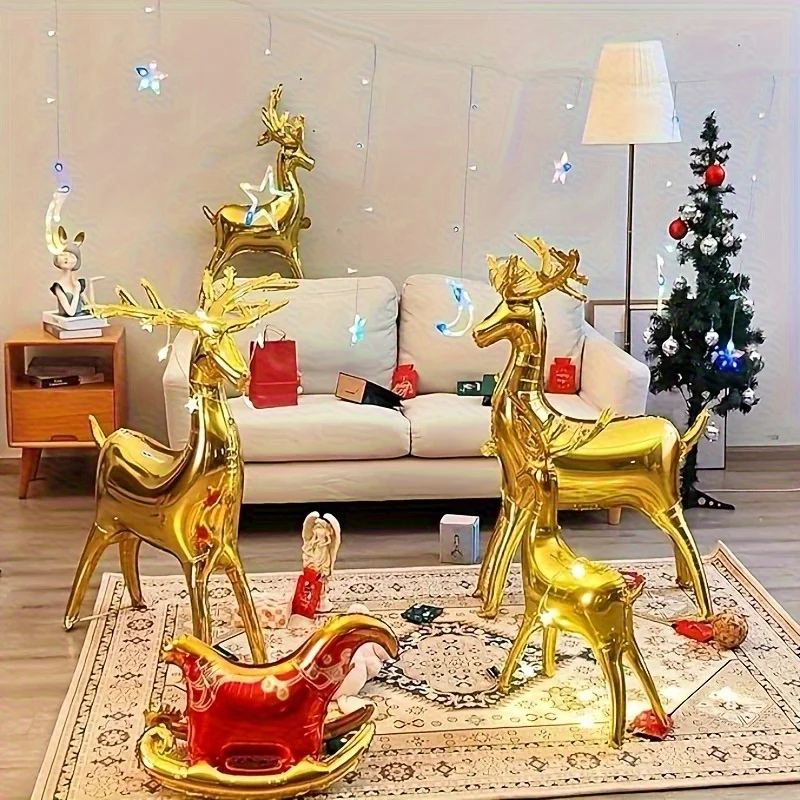 5 stücke Goldene Weihnachten Elch Roten Schlitten Ballon Set Weihnachten Home Dekoration Winter Neue Jahr Indoor Outdoor Party Dekoration