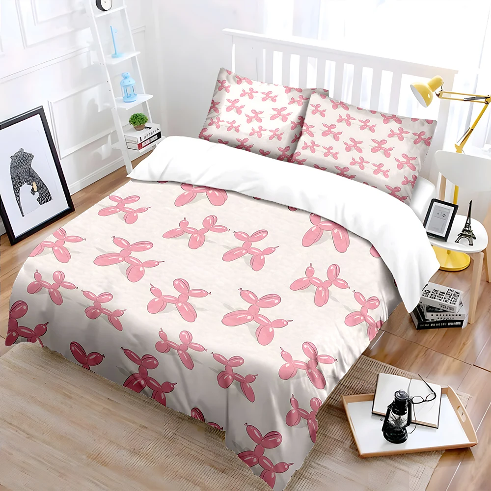 Pink balloon dog pattern background Print Bedding Set 1 Duvet Cover 2 Pillowcases for Adult and Children Luxury Gift Full Size