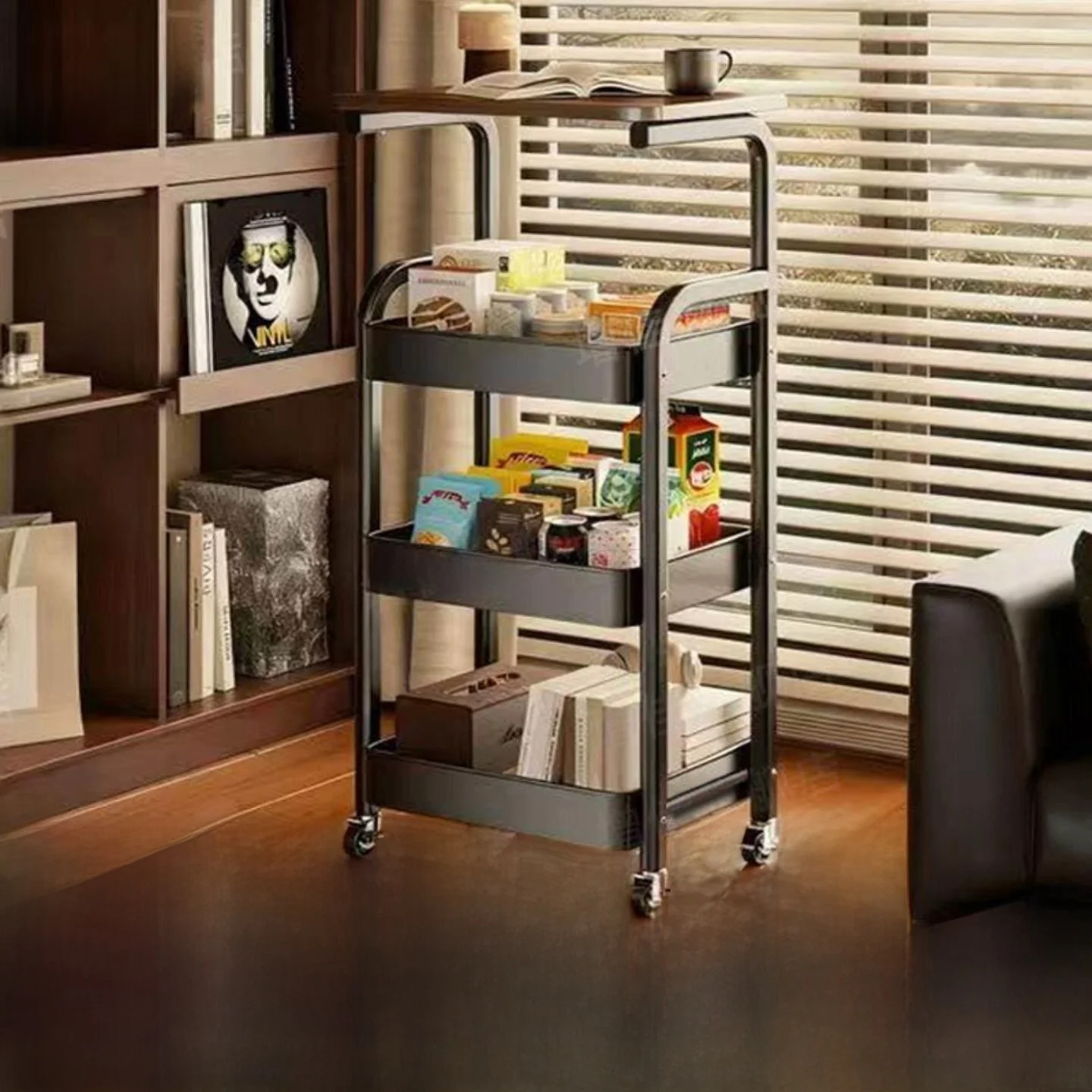Four-Layer Rolling Storage Rack Stand Living Room Small Cart Multi-Layer Snack Organizer Kitchen Bathroom Furniture 
