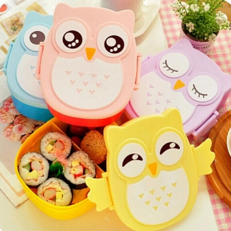 1 PC Portable Plastic Lunch Box, Insulated Bucket, Bento Box, Cartoon Owl Lunch Box, Microwave Oven Lunch Box, Fresh-keeping Box