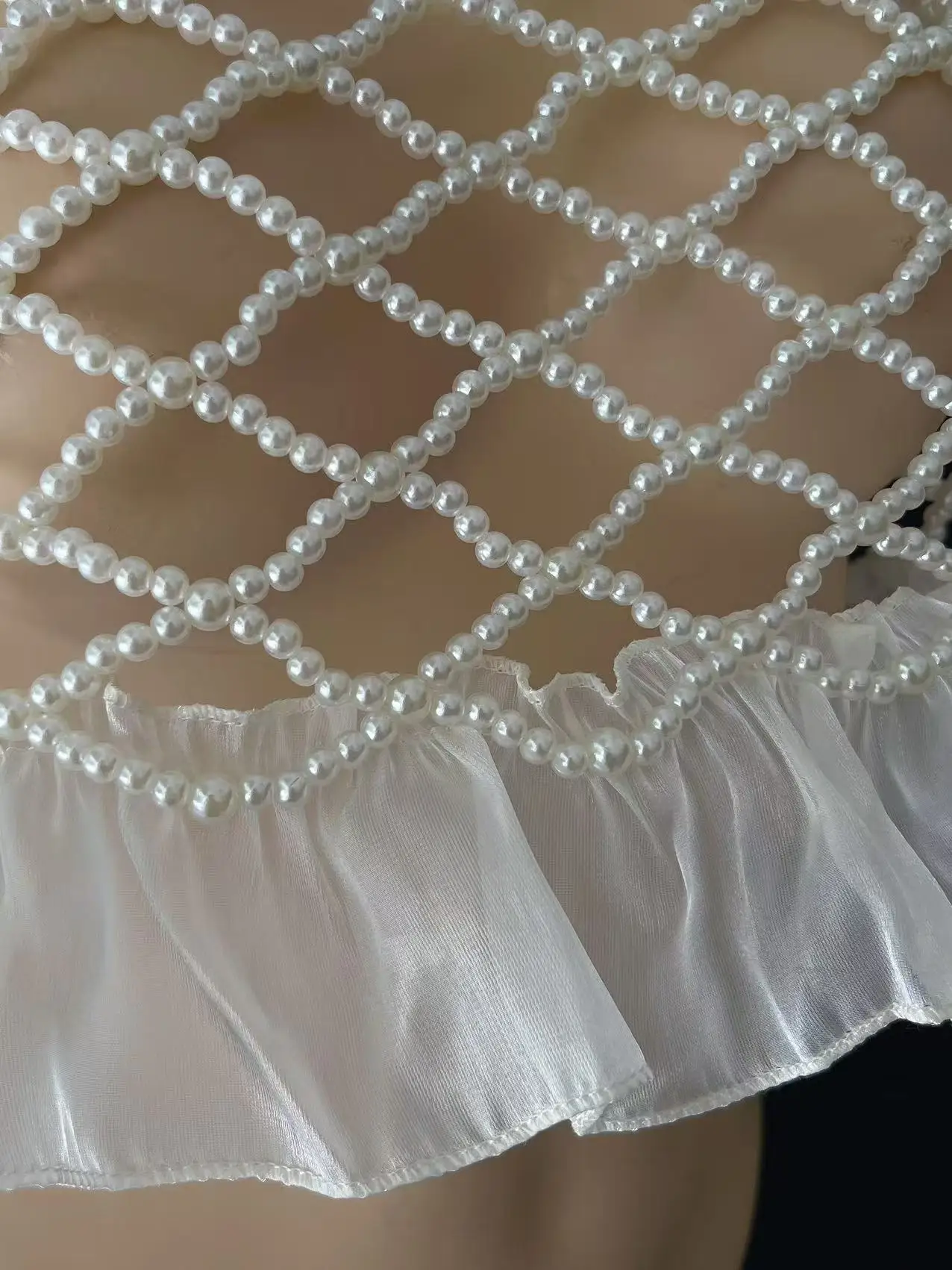 1개 신상 프렌치 레이스 인조 진주 작은 멜빵 일본 및 한국 스타일 여름 소녀 비즈 장식 외부 캐미솔 달콤하고 사랑스러운 스타일