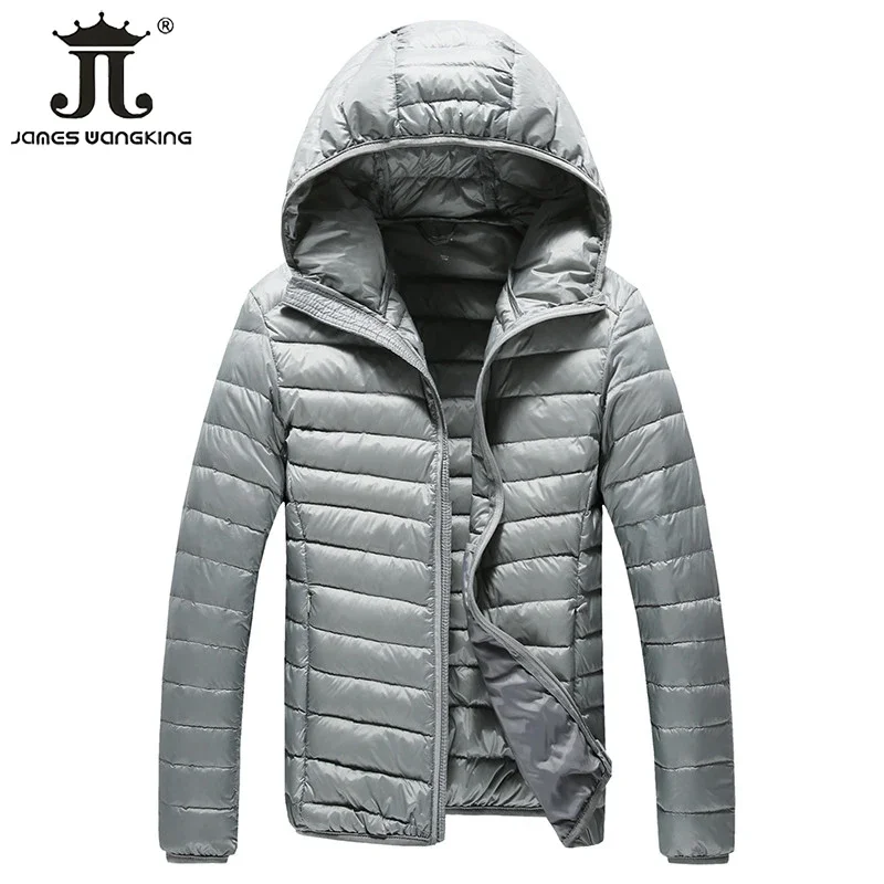 Spring and Autumn High-end Warm Men Feather Hooded Down Jacket Pure Color Boutique Mens Feather Down Coat Thin Light Jackets