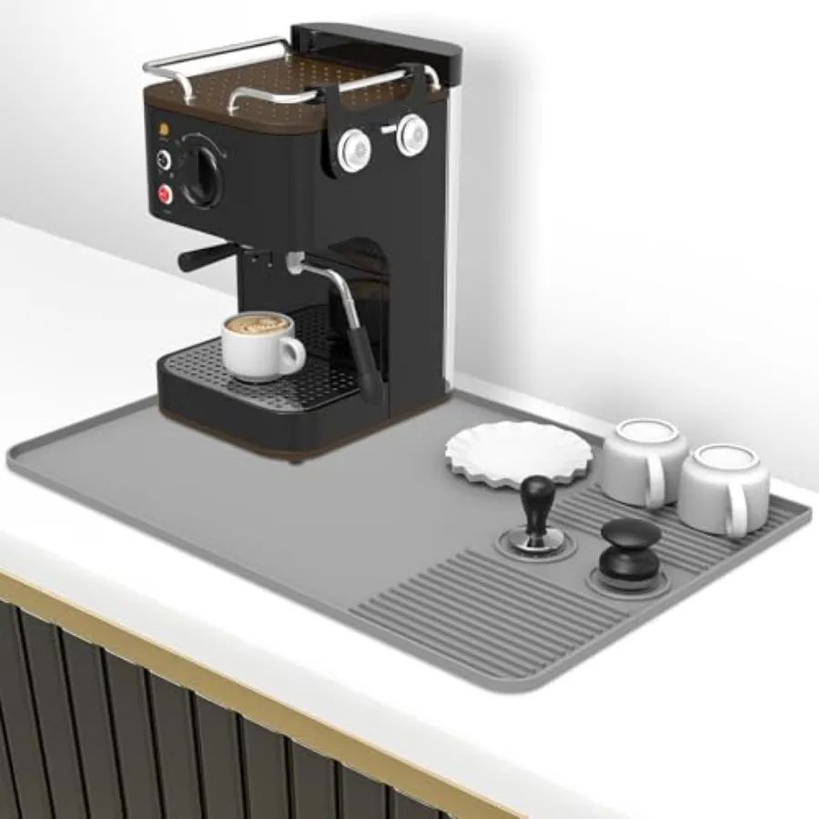 

Silicone Coffee Mat with Raised Edges 24'' x 16'' Coffee Bar Mat for Countertops Cof Station Pad Accessories Dish Drying Mat He