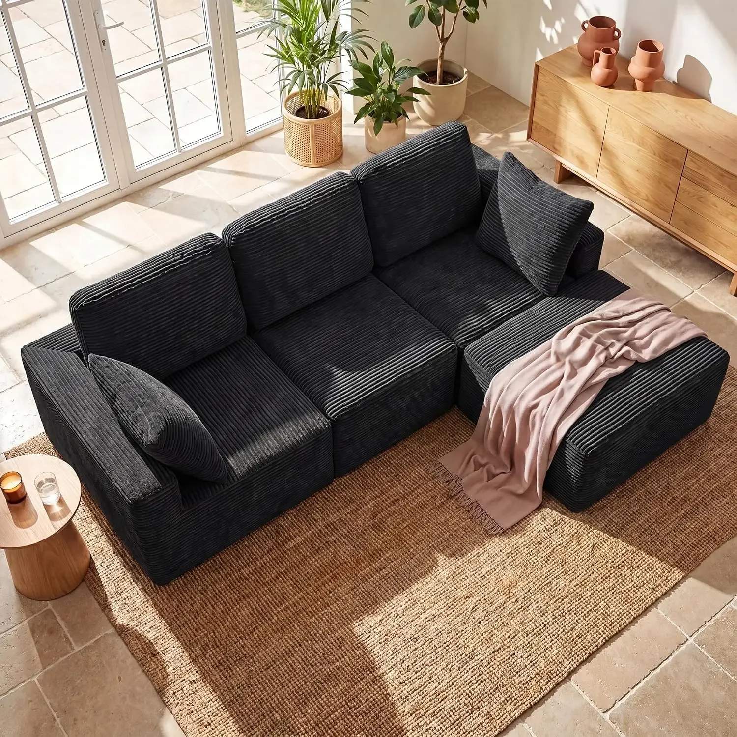 Sectional Couches for Living Room, Modern Boneless Couch with Deep Seat, Upholstered Cloud Sofa, No Assembly Required, Custom