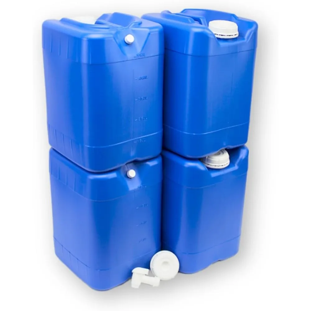 5-Gallon Stackable Water Storage Containers, w/Lids + Spigots, Easy Fill, Survial Supply, Emergency Water Storage for Camping