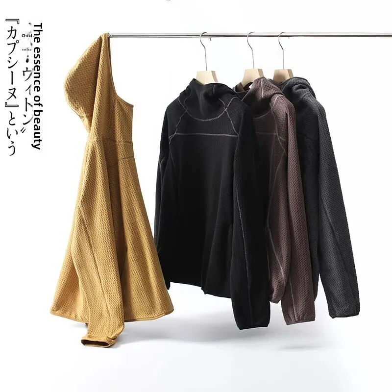 Outdoor Base Layer Hoodie Sweatshirt Loose Couples Matching Wave Pattern Fleece Lined Hasselblad Design High End Standard Fit