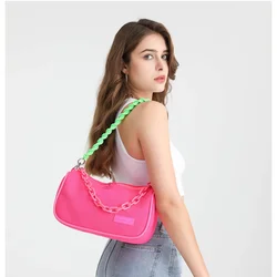 Texture Shoulder Bag Zipper Crossbody Bag Fashion Chain Mesh Fluorescent Color Handbags 2022 Fashion New Rope Chain Shoulder Bag