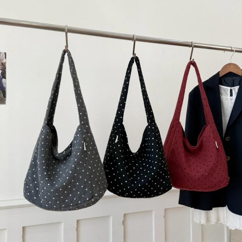 

Fashion Polka Dot Top Handle Bags Texture Shoulder Bags Lightweight Korean Tote Large Capacity Storage Bag for Women Students
