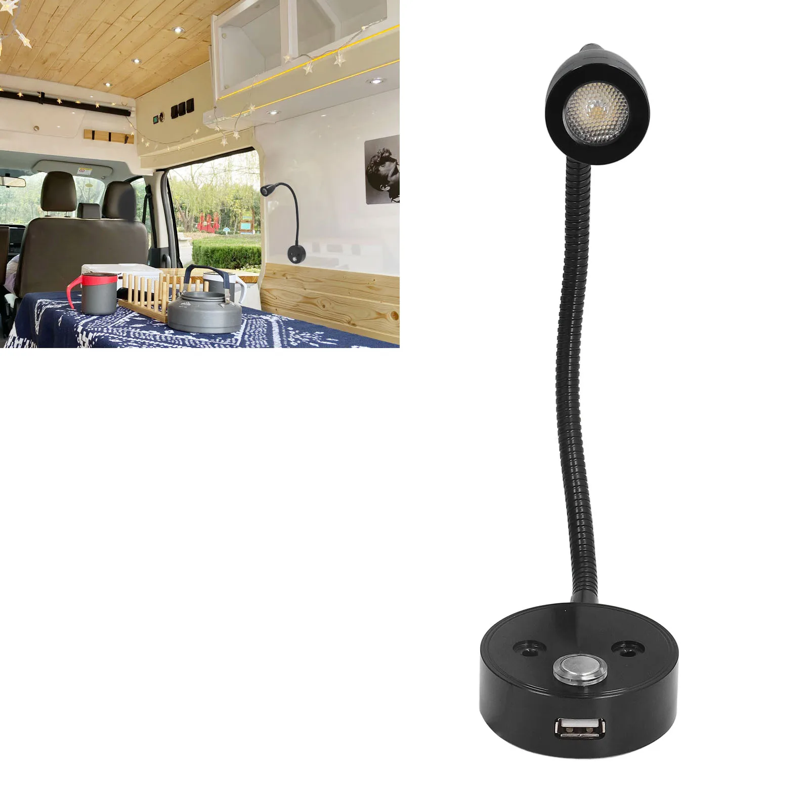 Bedside Reading Lamp Dimmable 10-30V Focused Lighting Adjustable Gooseneck LED Eye Friendly 3 color Light for Home for Car RV