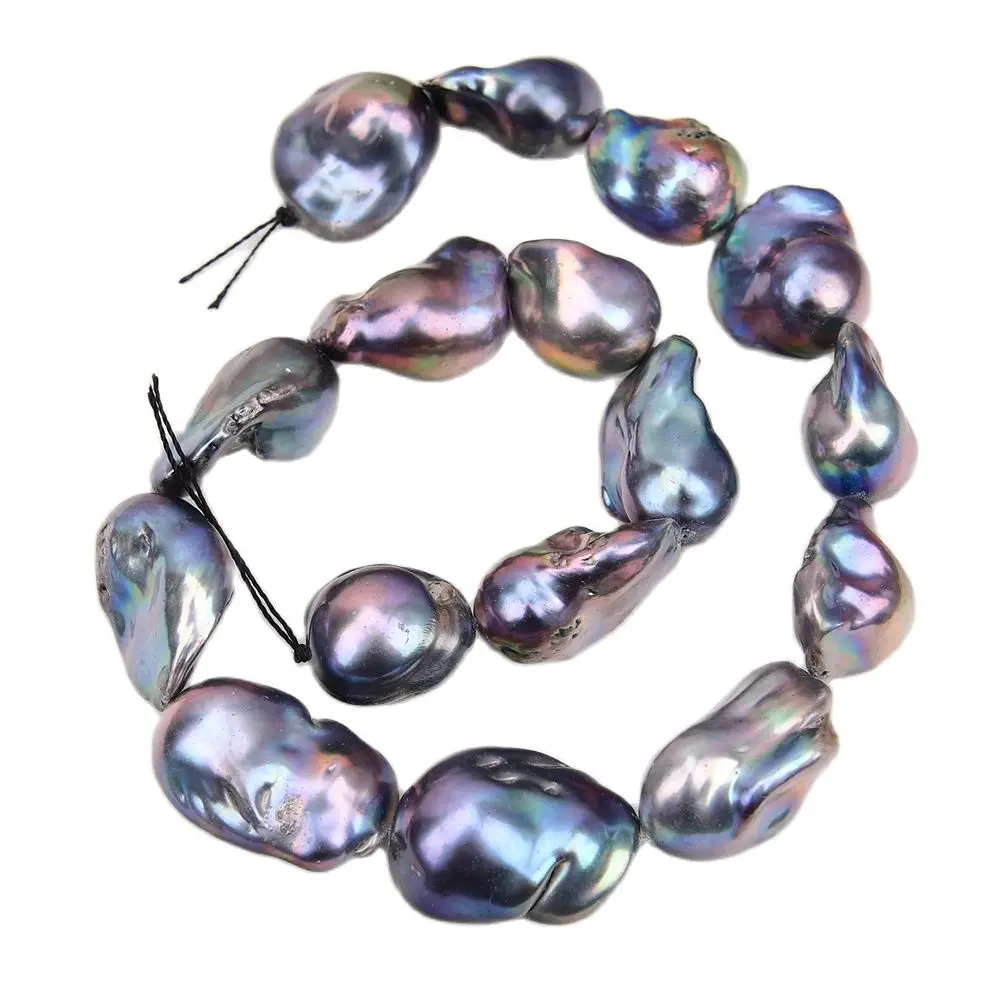 

APDGG Big Natural Black Keshi Baroque Pearl Strands 16'' Loose Beads Peacock Blue Pearl For Necklace Bracelet Jewelry DIY