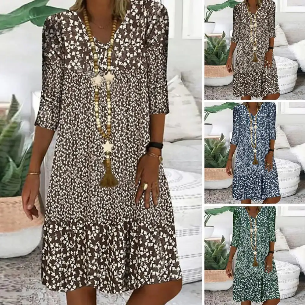 

Elegant Bohemian V Neck Beach Dress Women's Summer Printed Half Sleeve Casual A-line Sundress Female Pullover Dress Streetwear