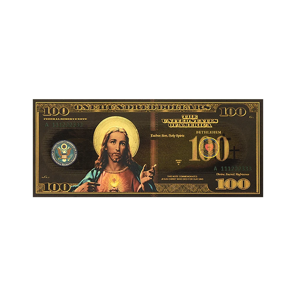 United States Jesus 100 Million Dollars Gold Foil The Last Supper and You Will Be Blessed Banknotes Plastic Money Cards Gifts