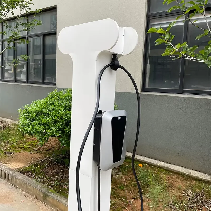 Level 2 AC EV Charger Pedestal 6FT Charging Station Pillar Floor Stand Cord Retractor Daul Pedestal With Cable Management