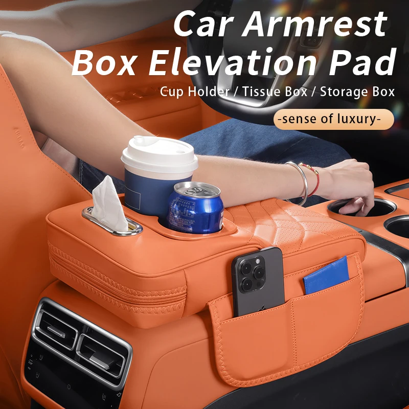 Car Center Console Armrest Cushion For MINI COOPER COUNTRYMAN Storage Bag 2 Cup Holder Tissue Bag Armrest Heightening Pad Cover