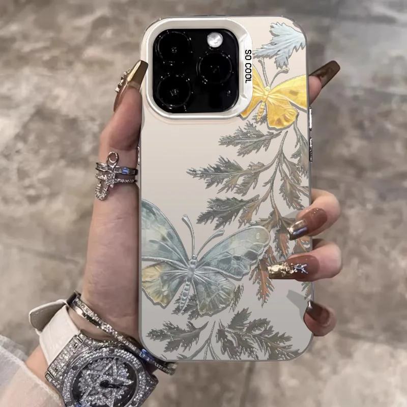 The latest Upscale Phone Case For iPhone 11 12 13 14 15 ProMax 7 8 14 15Plus X XR XSMax Retro Butterfly Protective Shell