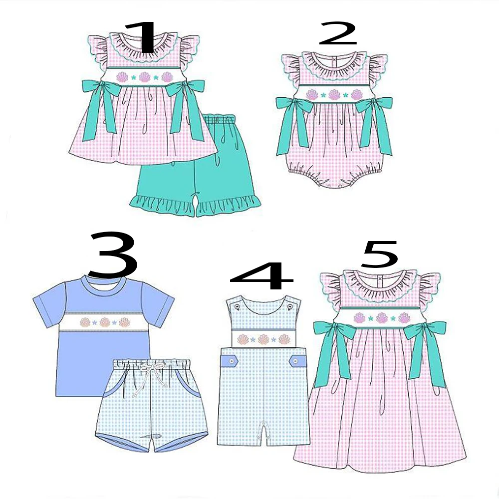 

Boutique hot selling fashion baby children's clothing little girl shell princess matching twins newborn suit wholesale for girls