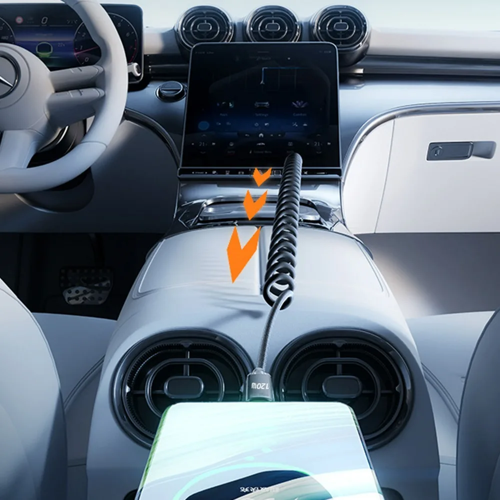 120 واط سيارة الربيع كابل بيانات قابل للسحب USB C إلى نوع C كابل شحن سريع آيفون 17 16 15 سامسونج المزدوج نوع C كابل 1 متر 2 متر