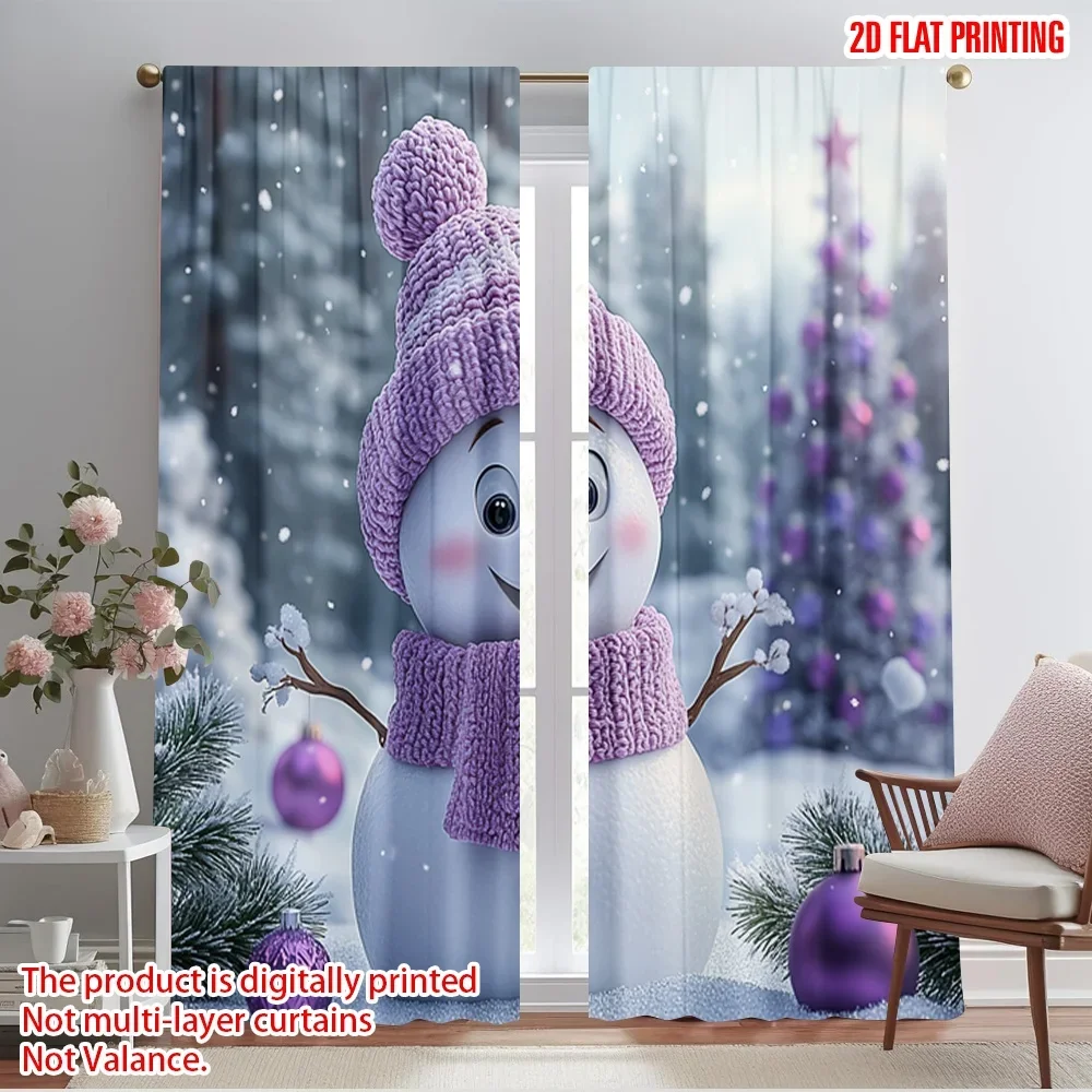 2pcs,2D plane printing Curtains Roller Blinds Cute Snowman Winter Holiday_a (3) Polyester (without rod) Decorations Inside