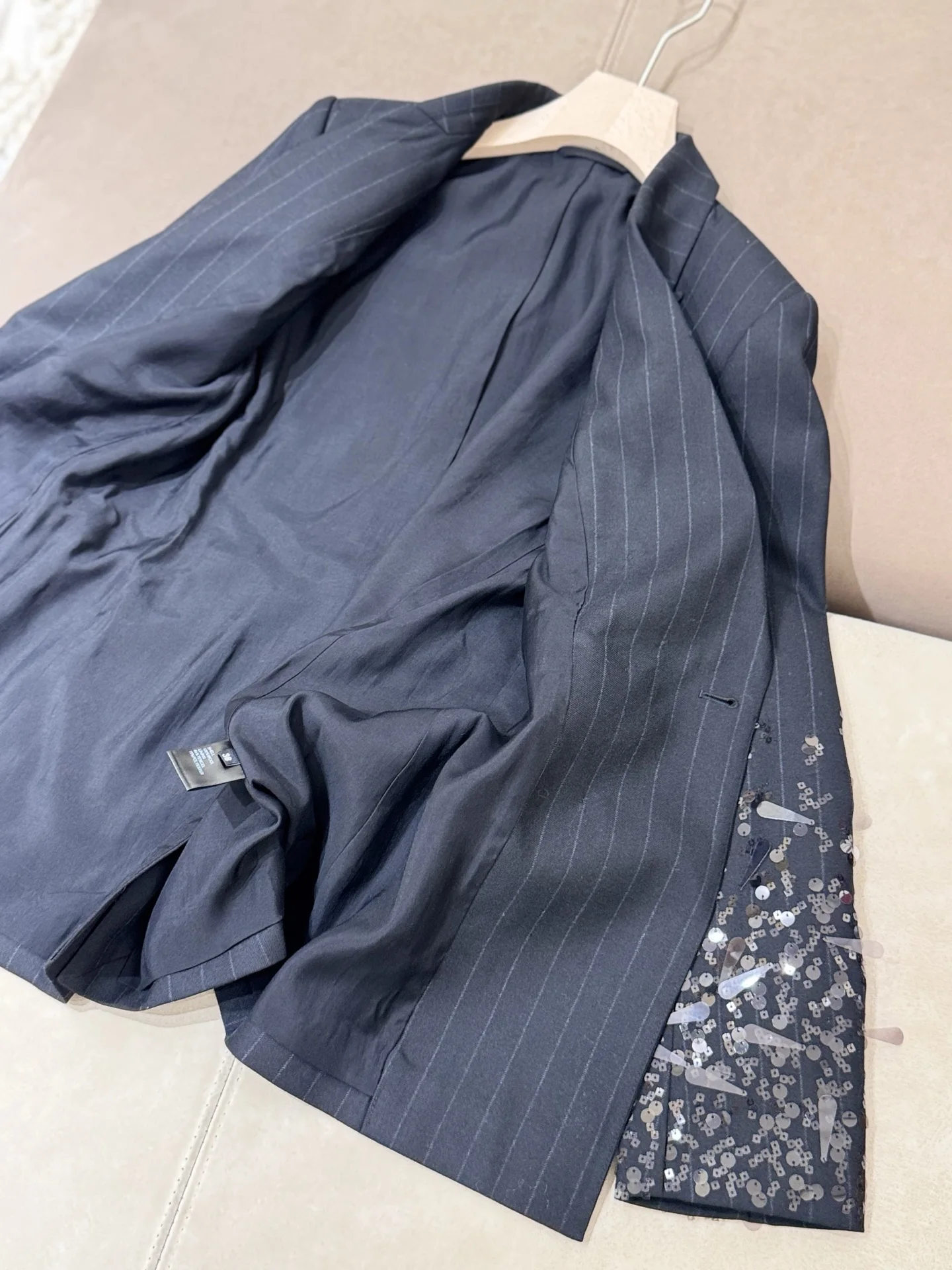 Ladies New High Quality Heavy Duty Striped Wool Suit Luxury Temperament Versatile Cuff Decoration