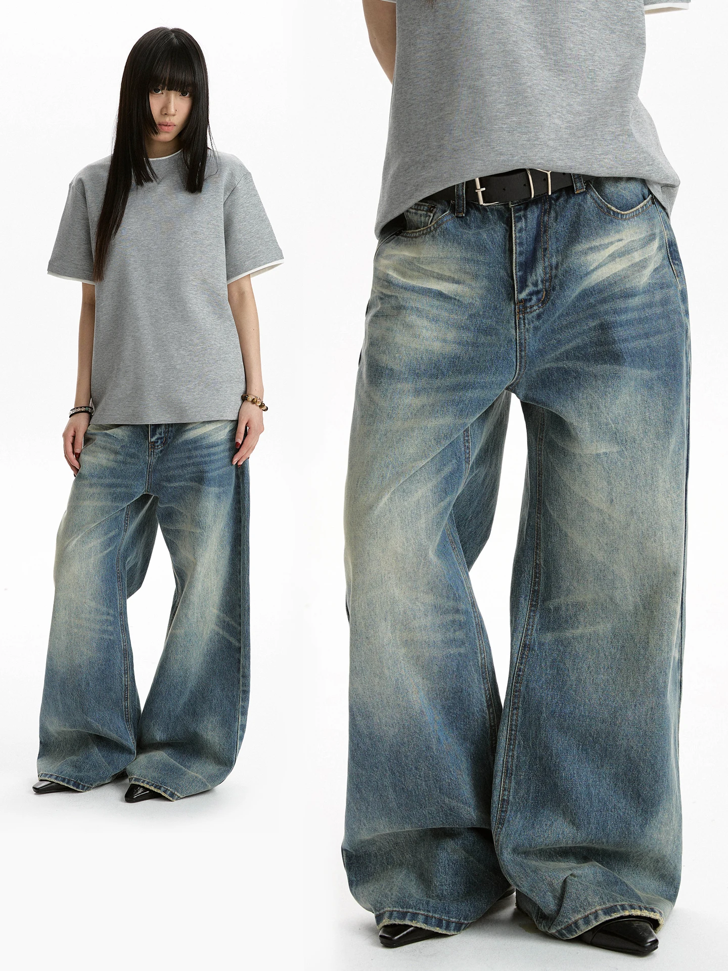 

Apocket American Lazy Style Cleanfit Jeans Men's Straight Leg Jeans Vintage Washed Denim Pants Youth Wear Spring Season