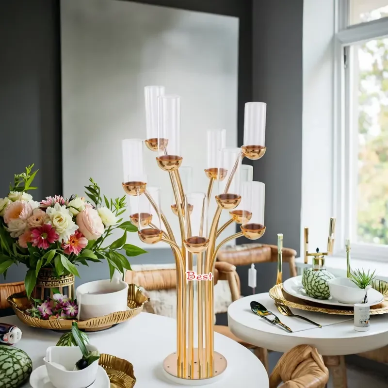 Elegant Metal Candelabra Wedding Centerpiece Multiple Arms Tall Table Decoration for Event Wedding Day Decorations