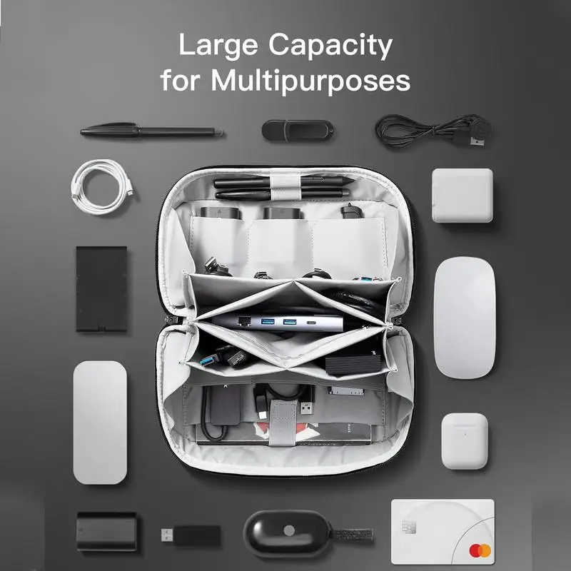 Cable Storage Bag 180 Degree Opening Travel Electronic Organiser Portable USB Data Lines Charger Plug Pouch For Daily Necessity