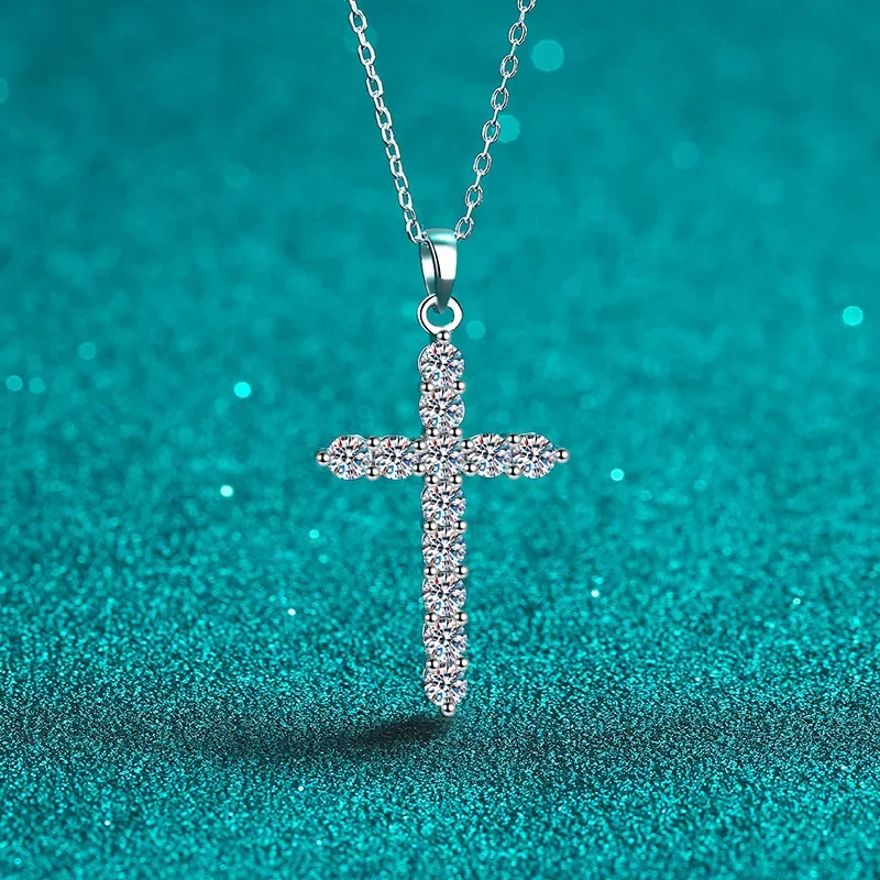 

S925 Sterling Silver Plated with PT950 Gold Moissanite Cross Pendant Women's Gift