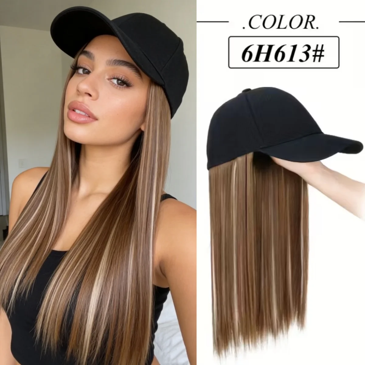 

Long Straight Synthetic Hair Wig - Baseball Cap Hair Extension, All-in-One Design for Versatile Looks, Comfortable Fit Cap
