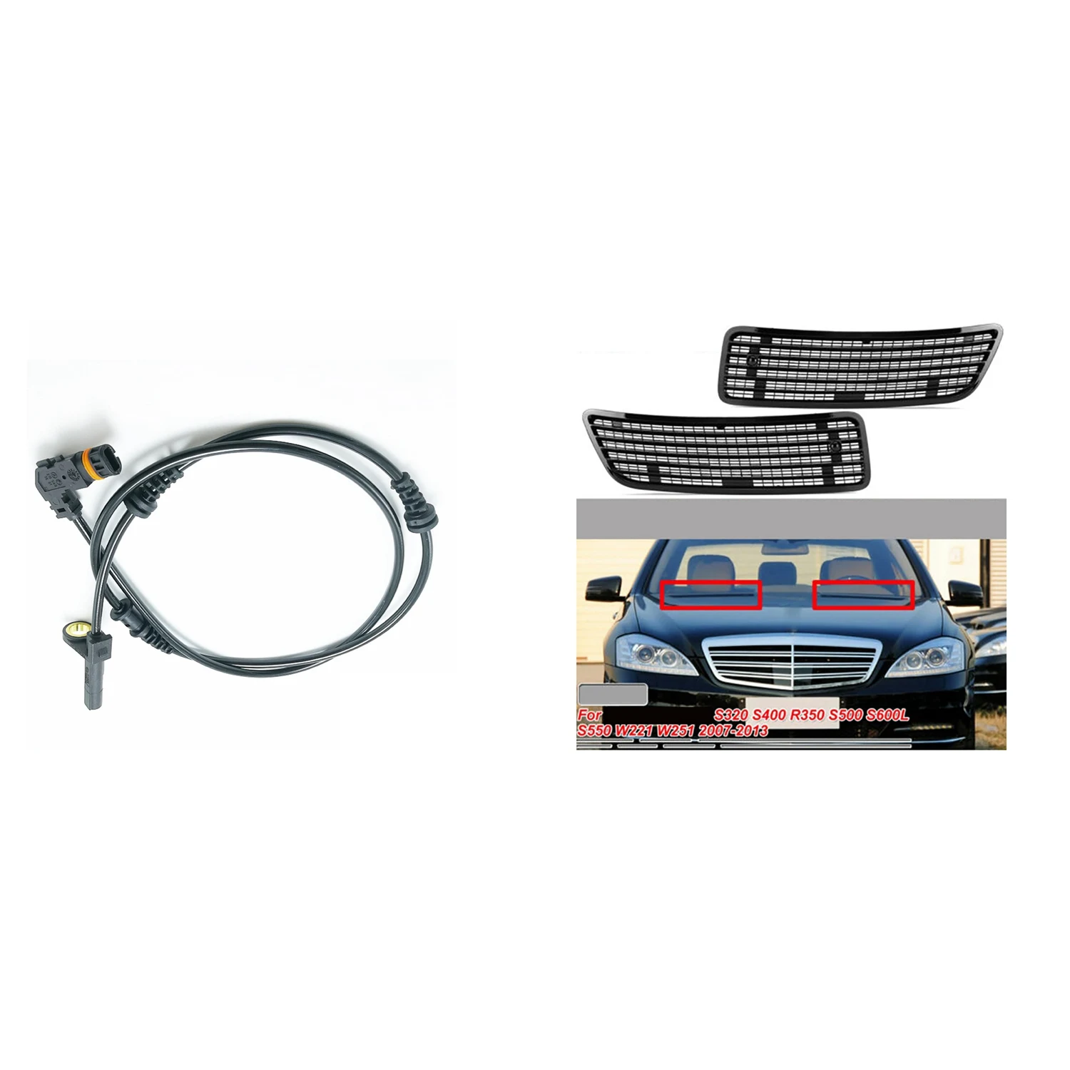 

1X For Mercedes Benz W221 C216 ABS Wheel Speed Sensor & 1Pair Hood Upper Grill Vent For 2007-2013 MERCEDES S550 W221