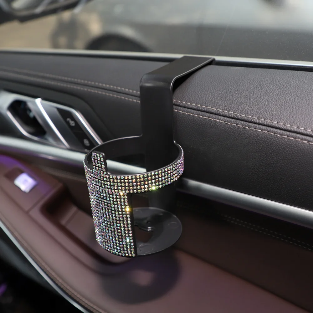 Diamond Crystal Car Cup Holder Universal Water Bottle Stand Drink Container Hook Window Door Mount Durable Car Organizer Random