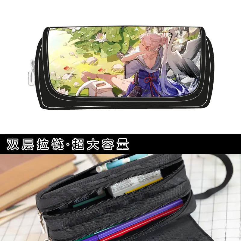 Anime Spel Xiao Venti Zhongli Klee Hutao Etc. Unisex Dubbele Rits Opbergen Canvas Etui Briefpapier Cadeau