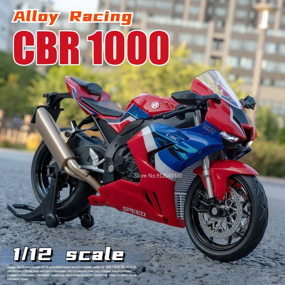 1:12 Scale Honada CBR1000 Speed Toy Motorcycle Model Alloy Diecast Simulation Sound Light Miniature Motor Models Gifts for Boys