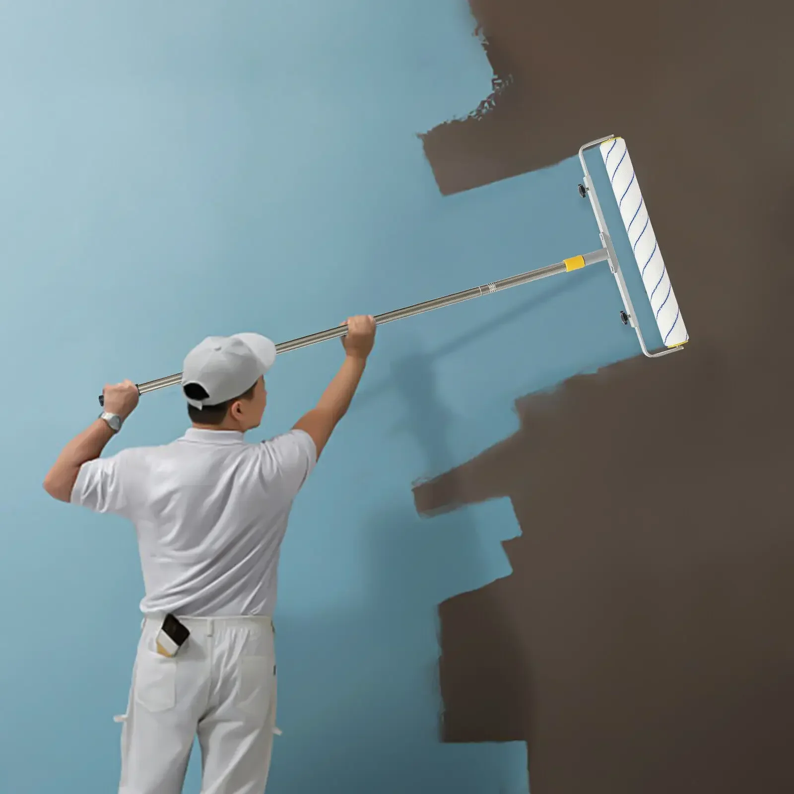 조정 가능한 전문 페인트 롤러 키트 – 벽 및 천장용 고강도 연장 폴 및 브러시 3개