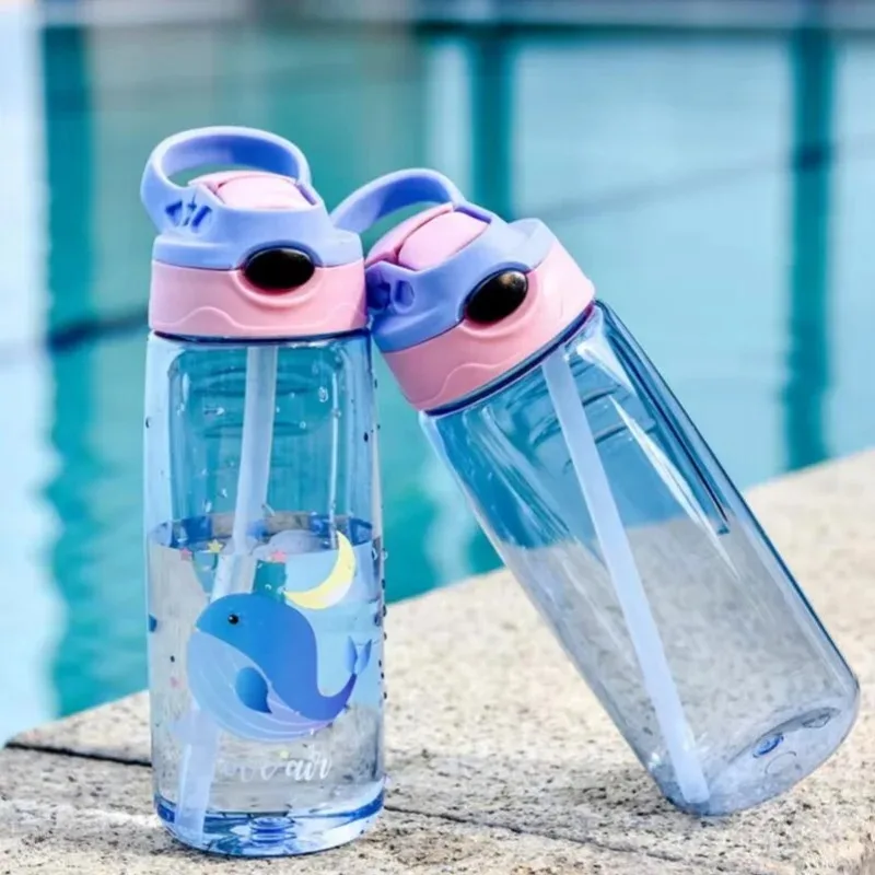 500ML Kids Water Sippy Cup Cartoon Leakproof Water Bottle for Beach Camping  BPA Free Children Drinking Healthy School Straw Cup
