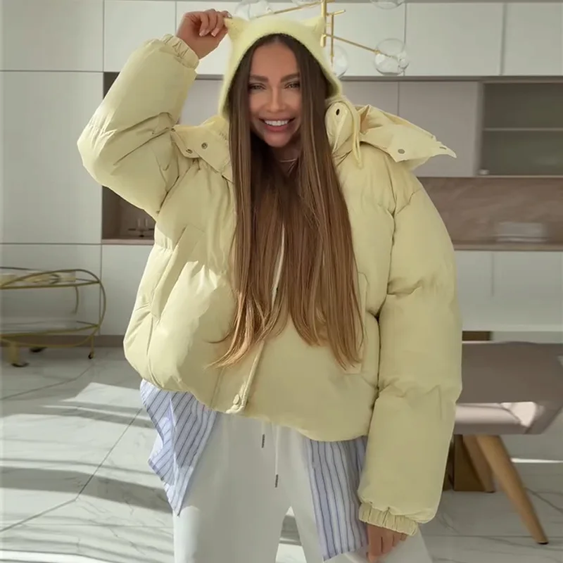 Cotton jacket women's 2025 winter new fashion short style loose casual hooded bread top