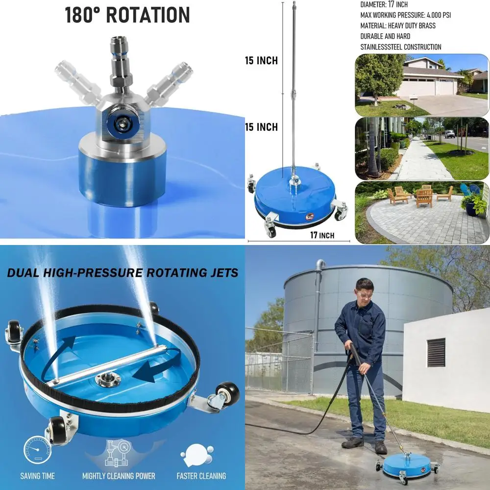 

Четырехколесный очиститель поверхностей из нержавеющей стали синего цвета, 17 дюймов, для аппаратов высокого давления, быстроразъемное соединение 1/4 дюйма, 2000 PSI, идеально подходит для подъездных путей и тротуаров