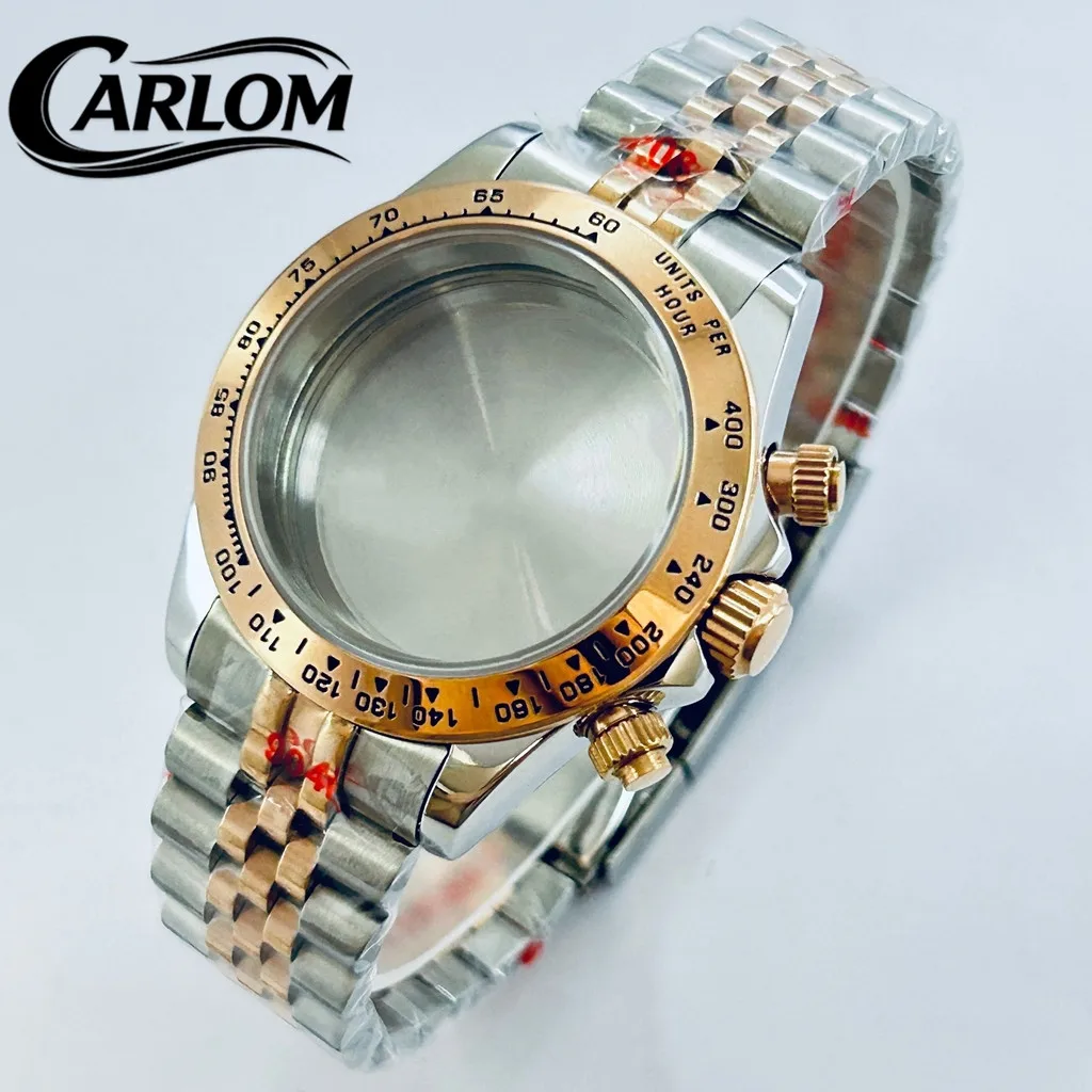 

39mm VK63 VK64 Watch Case Solid Stainless Steel Sapphire Glass for VK63 VK64 Quartz Movement Silver Black Rose Gold Watch Parts