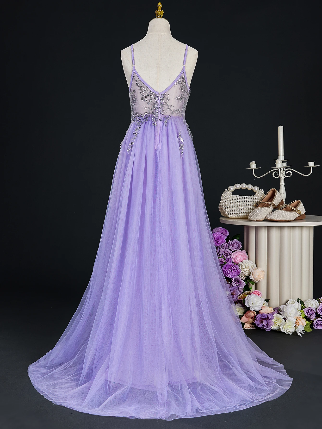 Four Seasons Girls Suspender Beads And Sequins Mesh High-End Suitable For Weddings Proms Performan Party Dress Kids Clothes