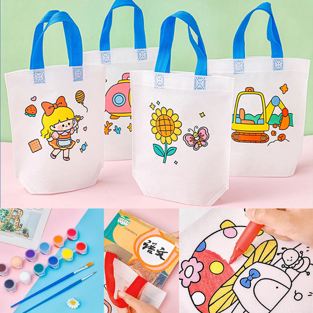 Double-Sided Graffiti Bag Non-woven Fabric Coloring Goodie Bags Double Sided Graffiti Bag Six-color Washable Watercolor Pen