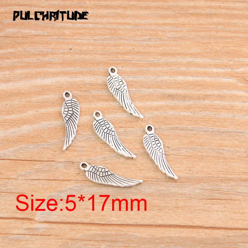 60pcs 5*17mm Antique Silver color Color Small Wing Charms Animal Pendants Handmade Vintage For DIY Jewelry Making Findings