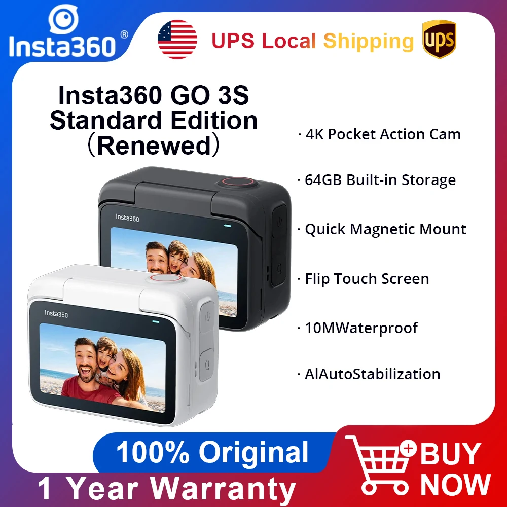 Insta360 GO 3S Tiny 4K 30FPS Action Camera with Action Pod (Refurbished Like New) - FlowState Stabilization, 10M Waterproof Vlog Cam, Magnetic Mounting & Touchscreen Remote Preview, Ultra-Light for Creators & Travel