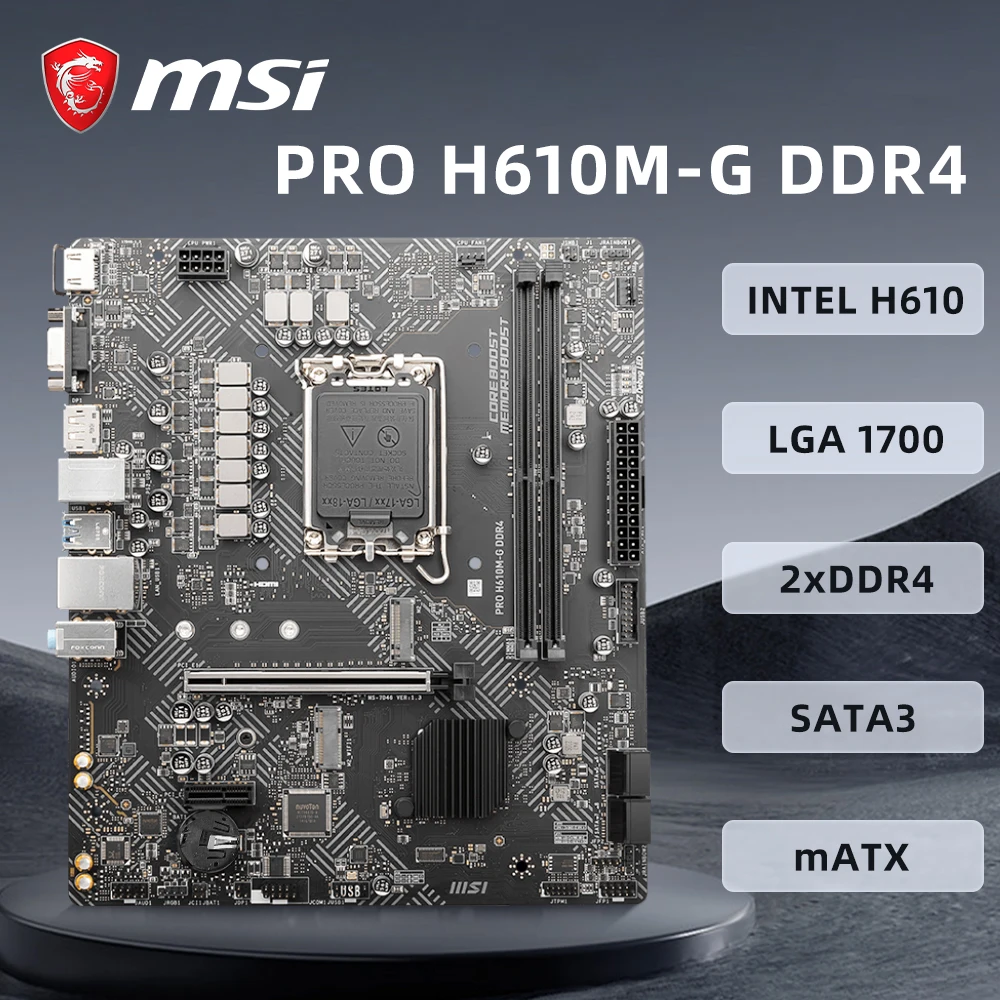 

MSI PRO H610M-G DDR4 Motherboard Support LGA1700 i9-14900K i7-13700K i9-12900K CPU Intel H610 Chipset 2xDDR4 xDDR4 PCIe3.0 M-ATX