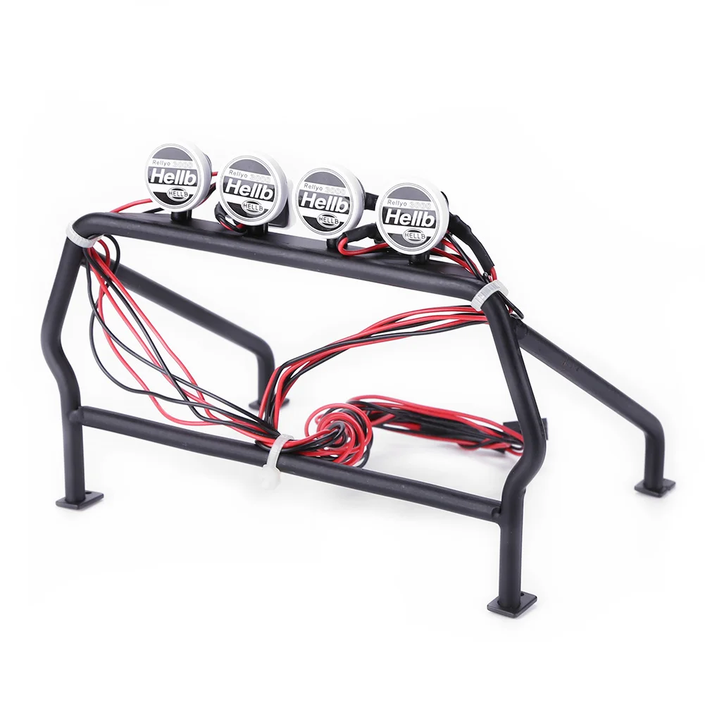 RC Car Metal Roll Cage Bucket with LED Lights Children RC Car Toys Hellb Letter Roof Rack Roll Cage for Remote Control Car Parts